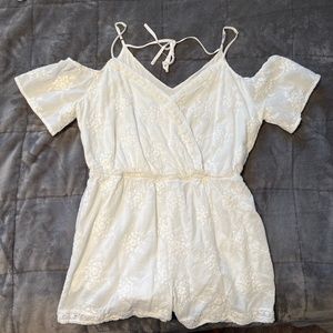 Skies are Blue White Cosetta Cotton Embroidered Cold Shoulder Romper